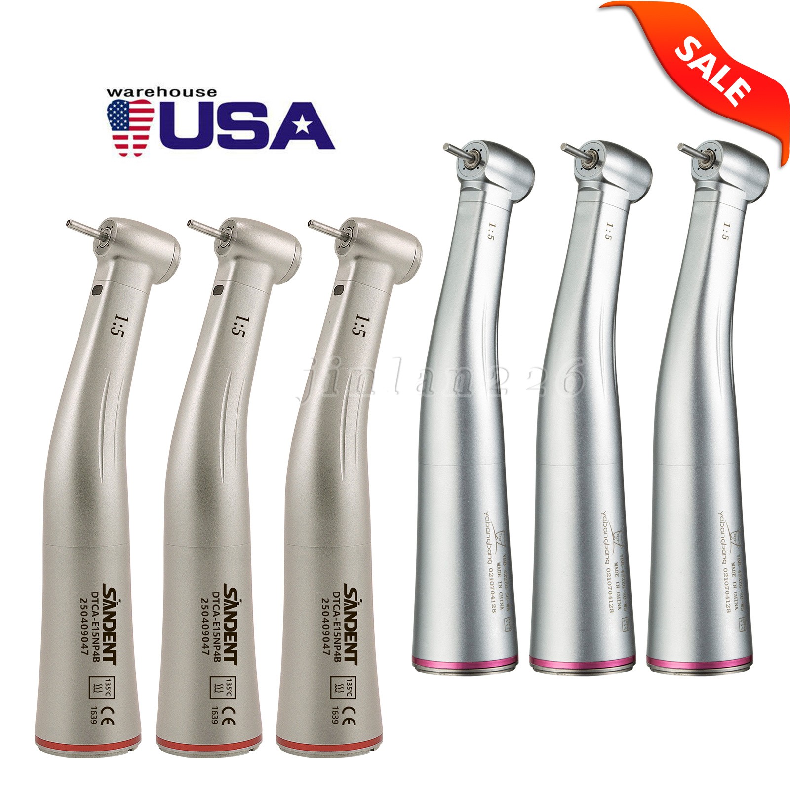 Dental 1:5 LED Fiber Optic Contra Angle Handpiece Red Ring fit NSK Ti-MAX X95L