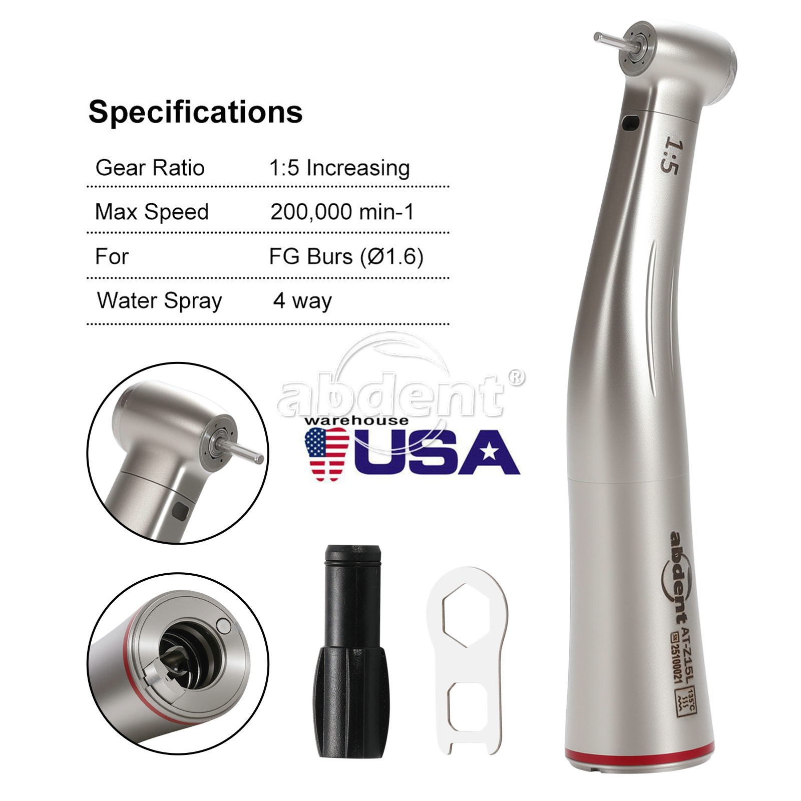 AbDent 1:5 Optic LED Contra Angle Increasing Handpiece Fit NSK Electric Motor