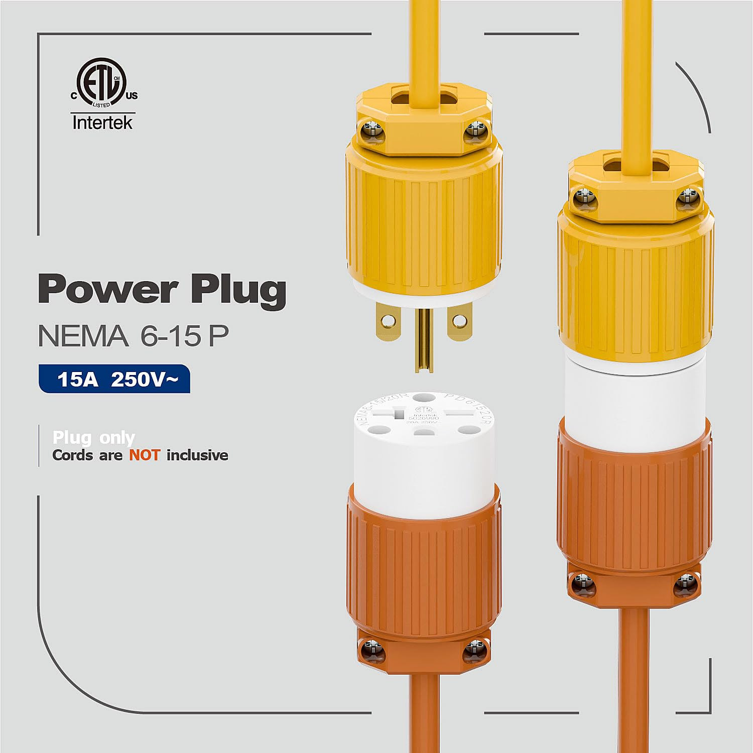 NEMA 6-15P Male Plug, ETL Listed 15AMP/250VOLT,15A Straight DIY Male, Usa/Canada