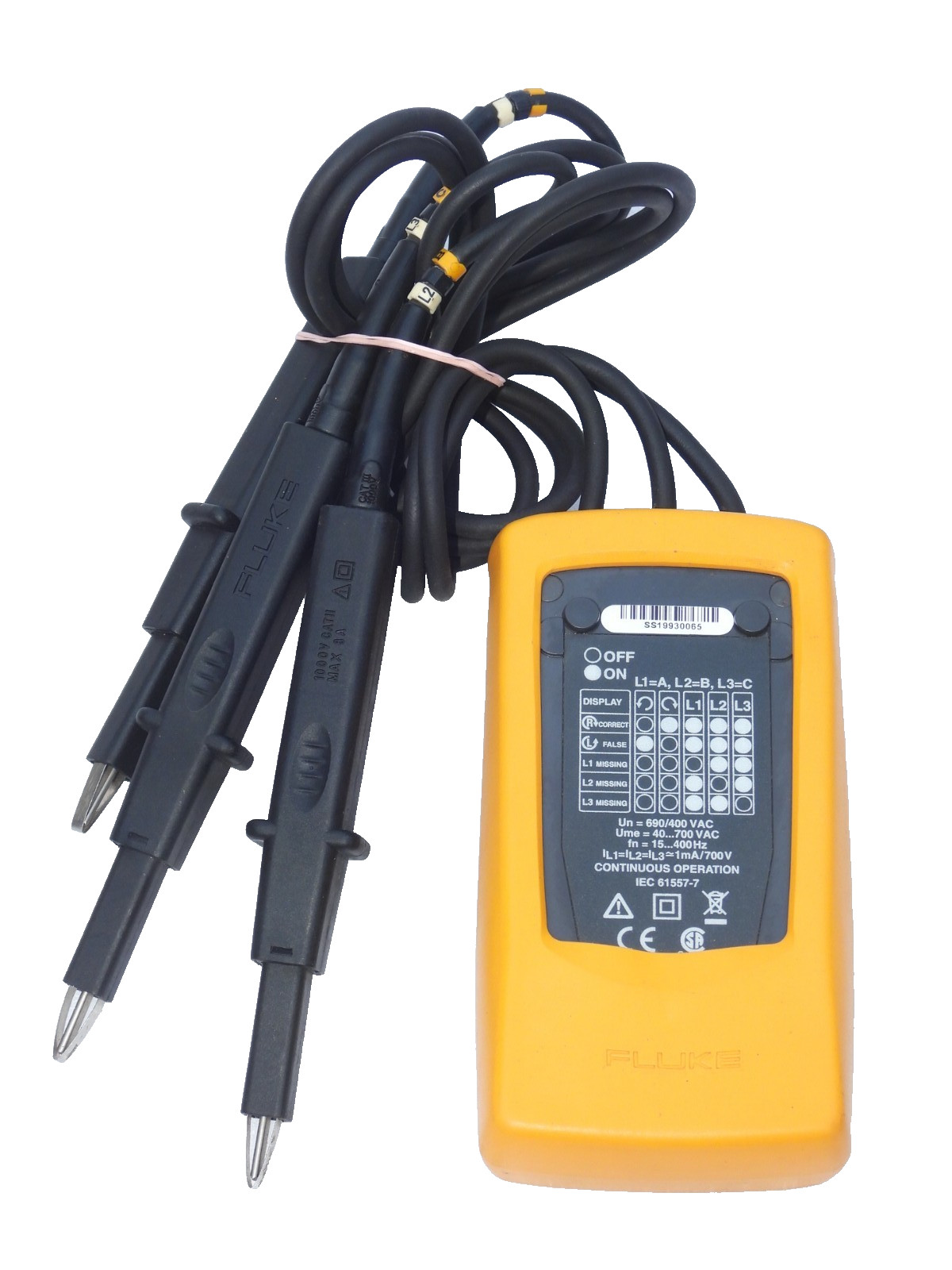 FLUKE 9040 PORTABLE 3-PHASE ROTATION INDICATOR TESTER CONTINUOUS OPERATION