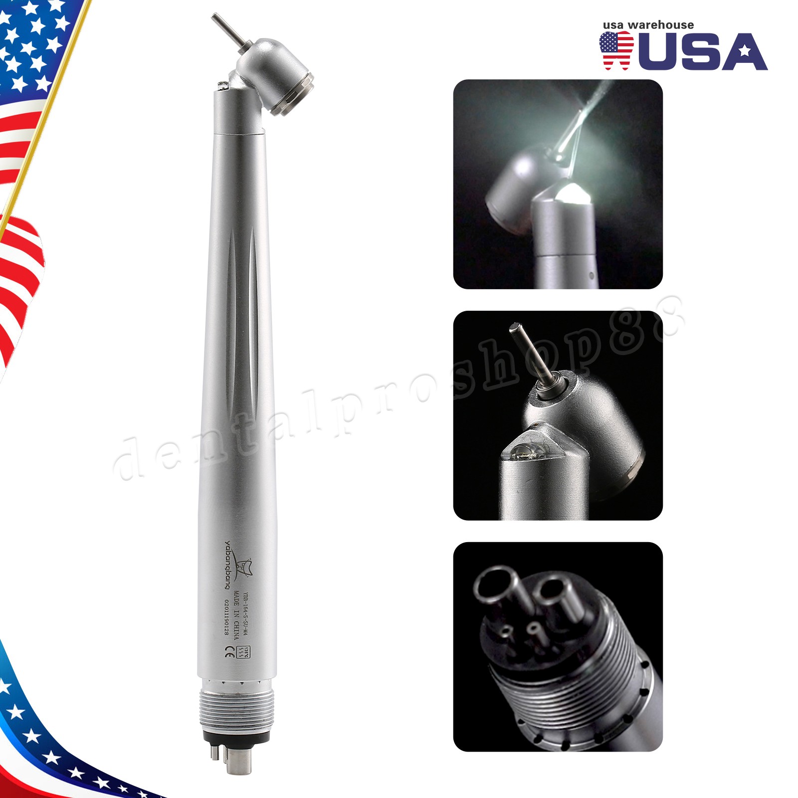 LED Dental Surgical Handpiece 45° Angle 4 Hole Midwest Rear Exhaust Impact Air