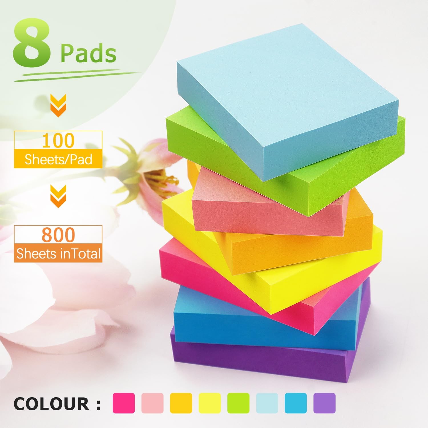 Sticky Notes 1.5×2 inch Bright Colors Self-Stick Pads 8 Pads/Pack 100 Sheets/…