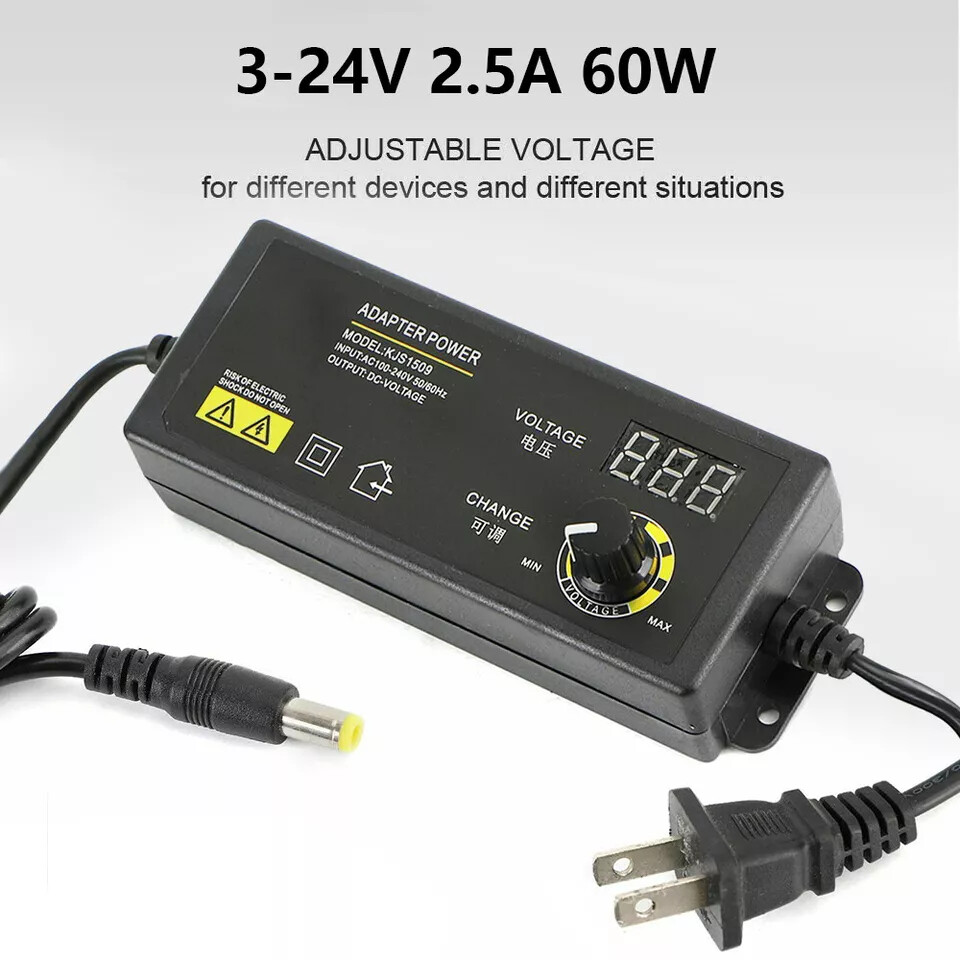 Adjustable Voltage 3 to 24V AC/DC Switch Power Supply Adapter with LED Displayme