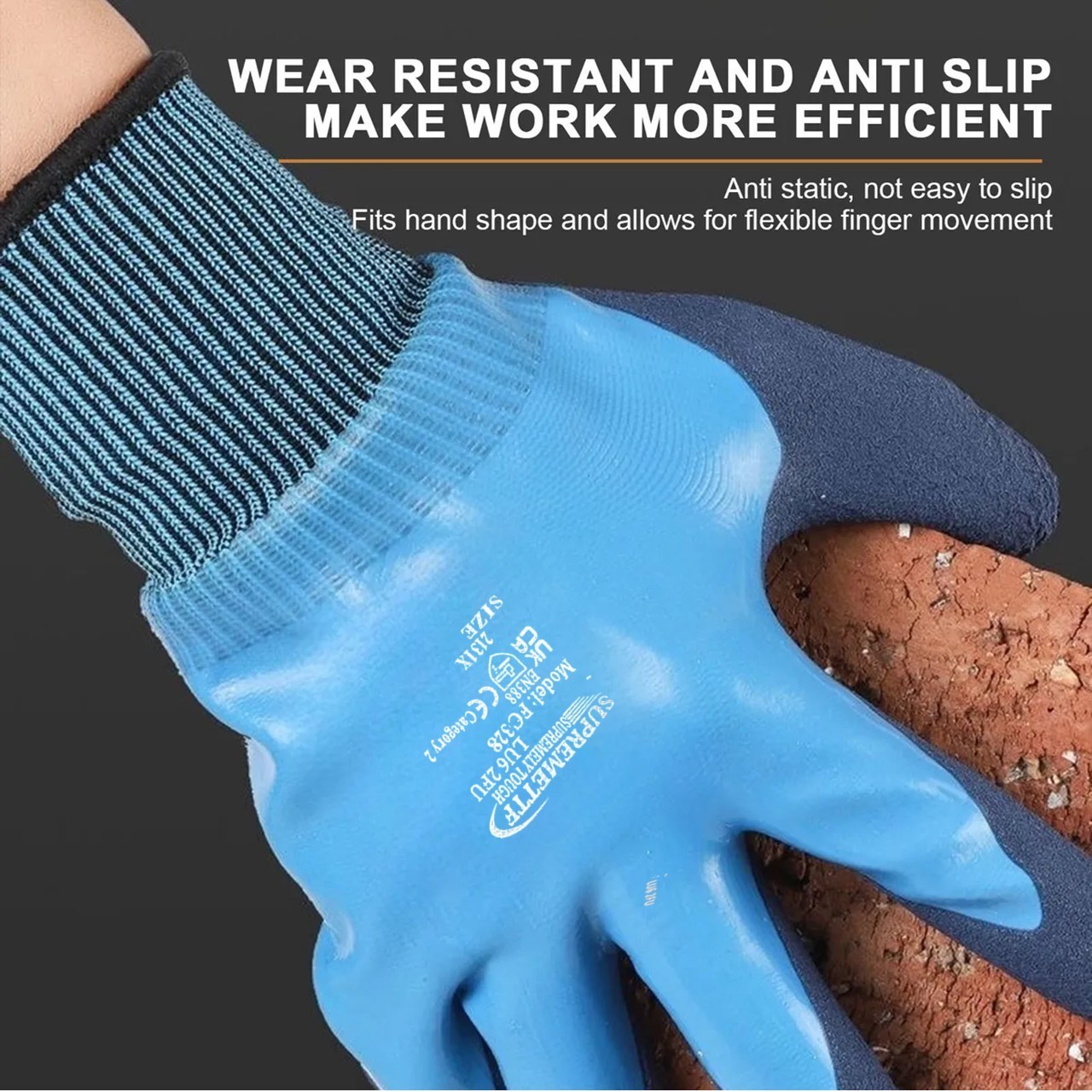 Waterproof Work Gloves Latex Coated Safety Grip For Builders Garden Unisex