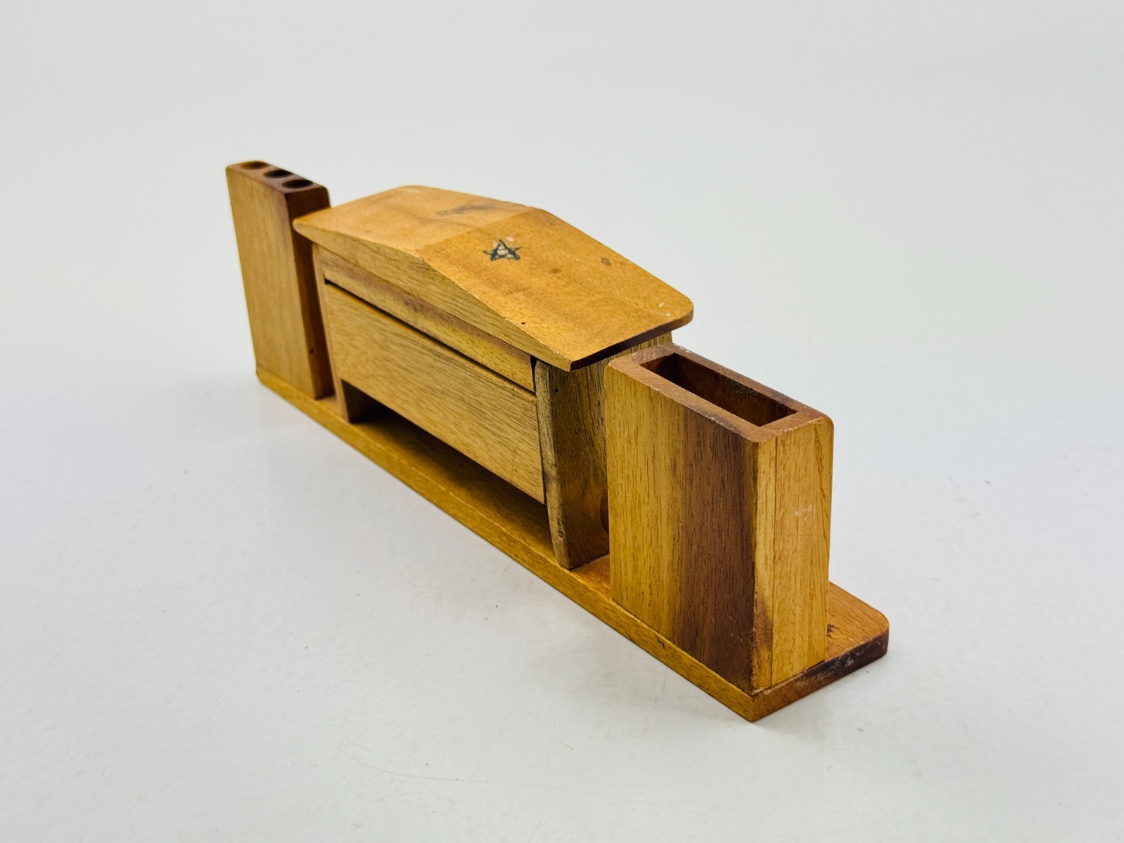 Vintage Philippines Date Day Month Wood Desk Desktop Calendar Pencil Pen Holder