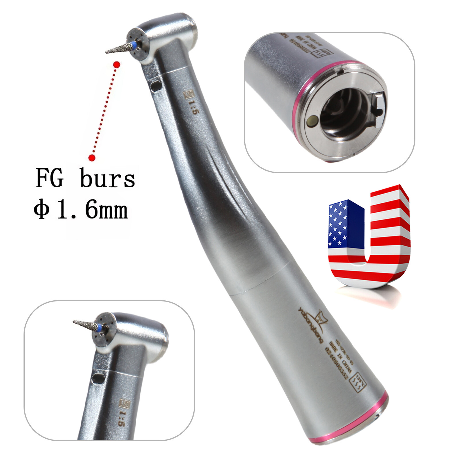 Dental 1:5 Increase LED Fiber Optic Contra Angle Red Ring Fit NSK Ti Max Z95L