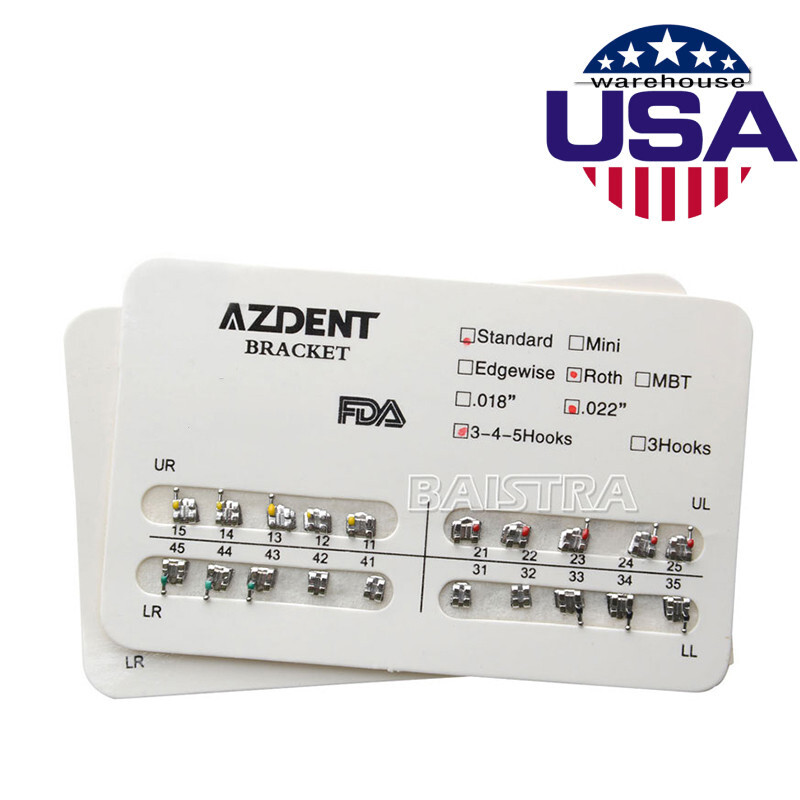 AZDENT Dental Orthodontic Brackets Braces Standard Roth Slot.022 Hooks 345 FDA