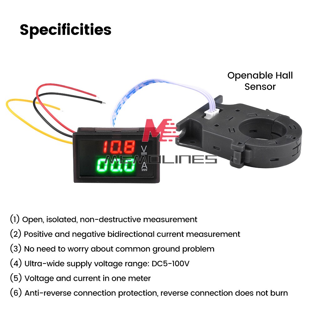 DC0-300V 50/100/200/400A Digital Current Voltage Meter Hall Ammeter Voltmeter