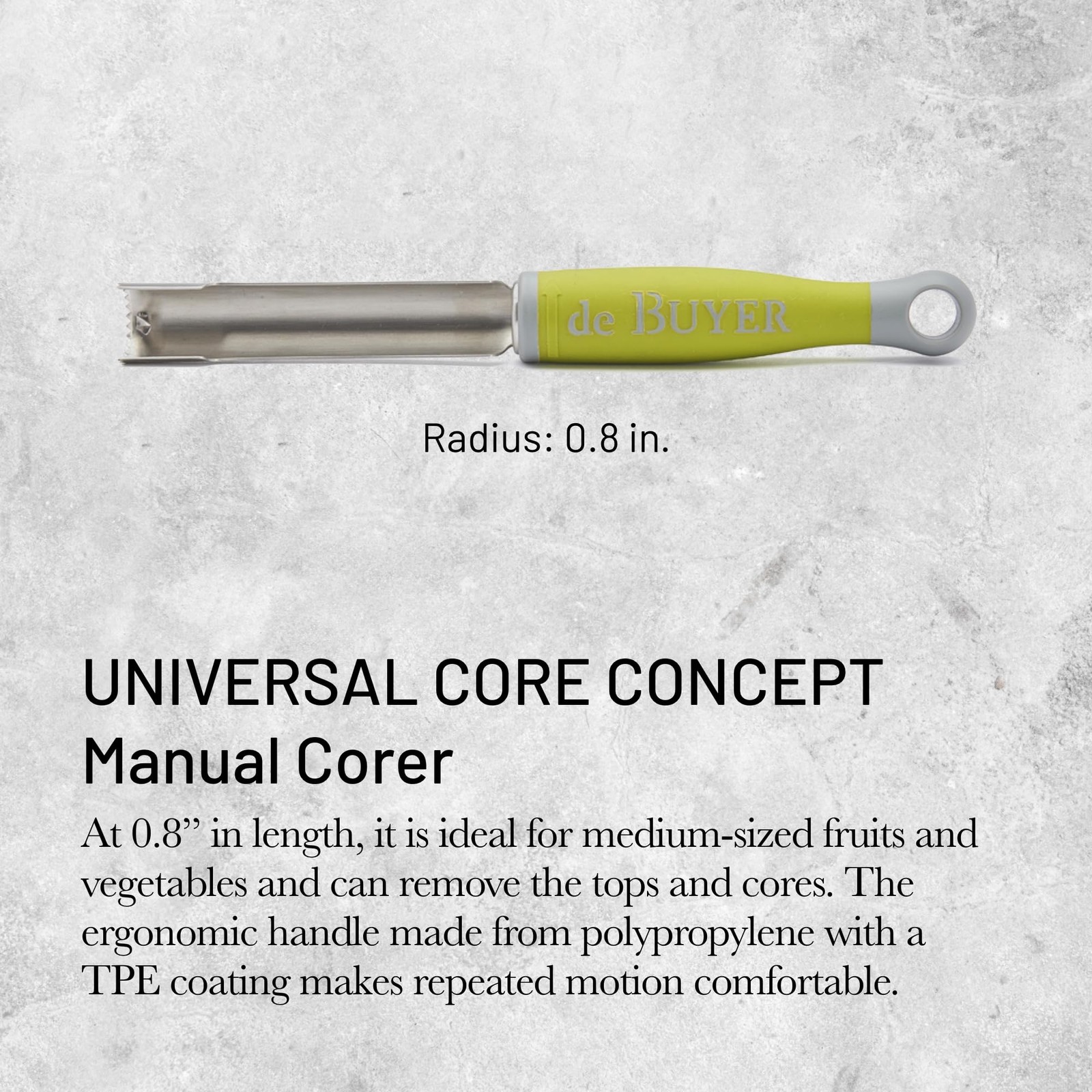 De Buyer Universal Core Concept Manual Corer Green – 0.8 – Serrated Stainless