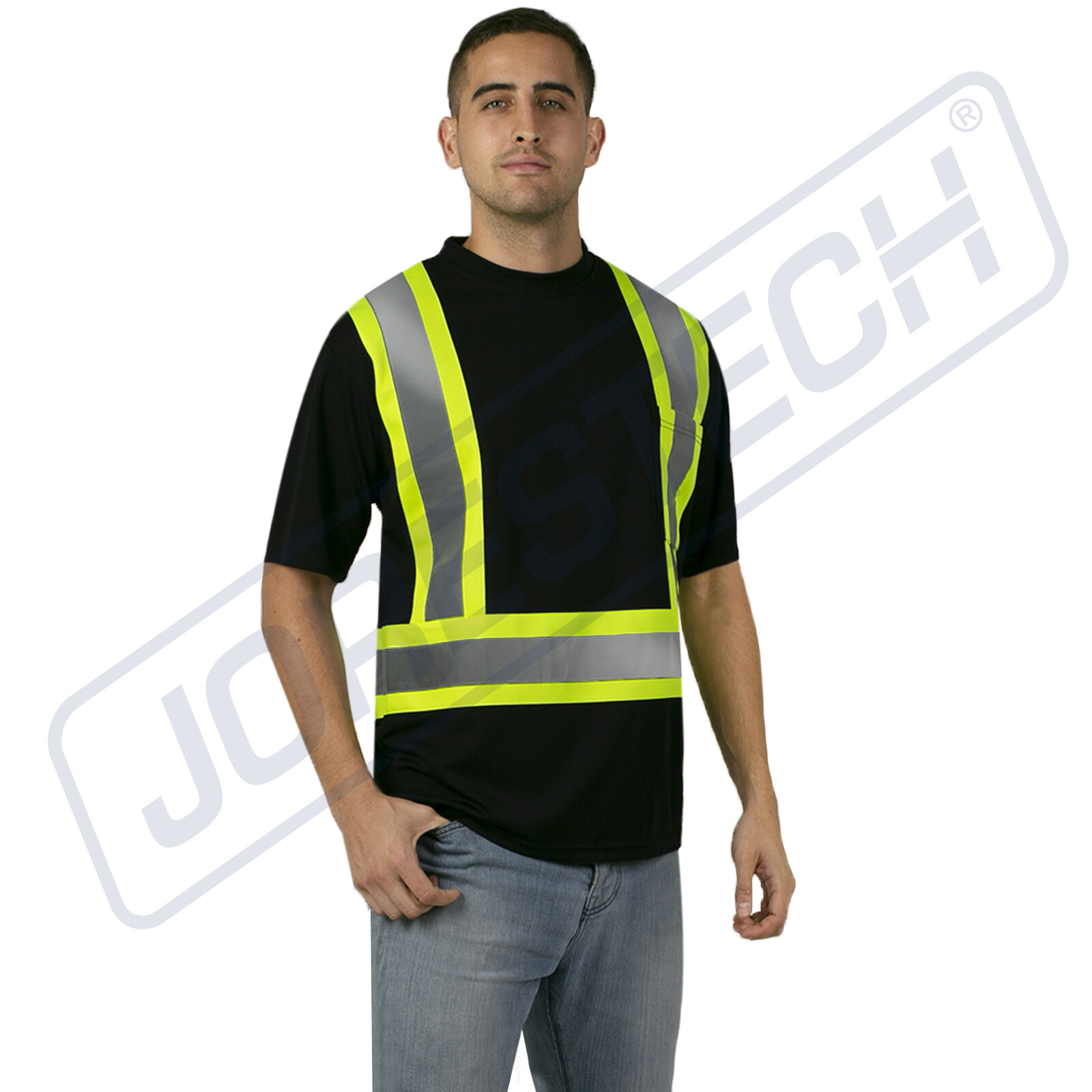 Hi Vis Black Shirt ANSI Class 1 Reflective Safety Short Sleeve HIGH VISIBILITY
