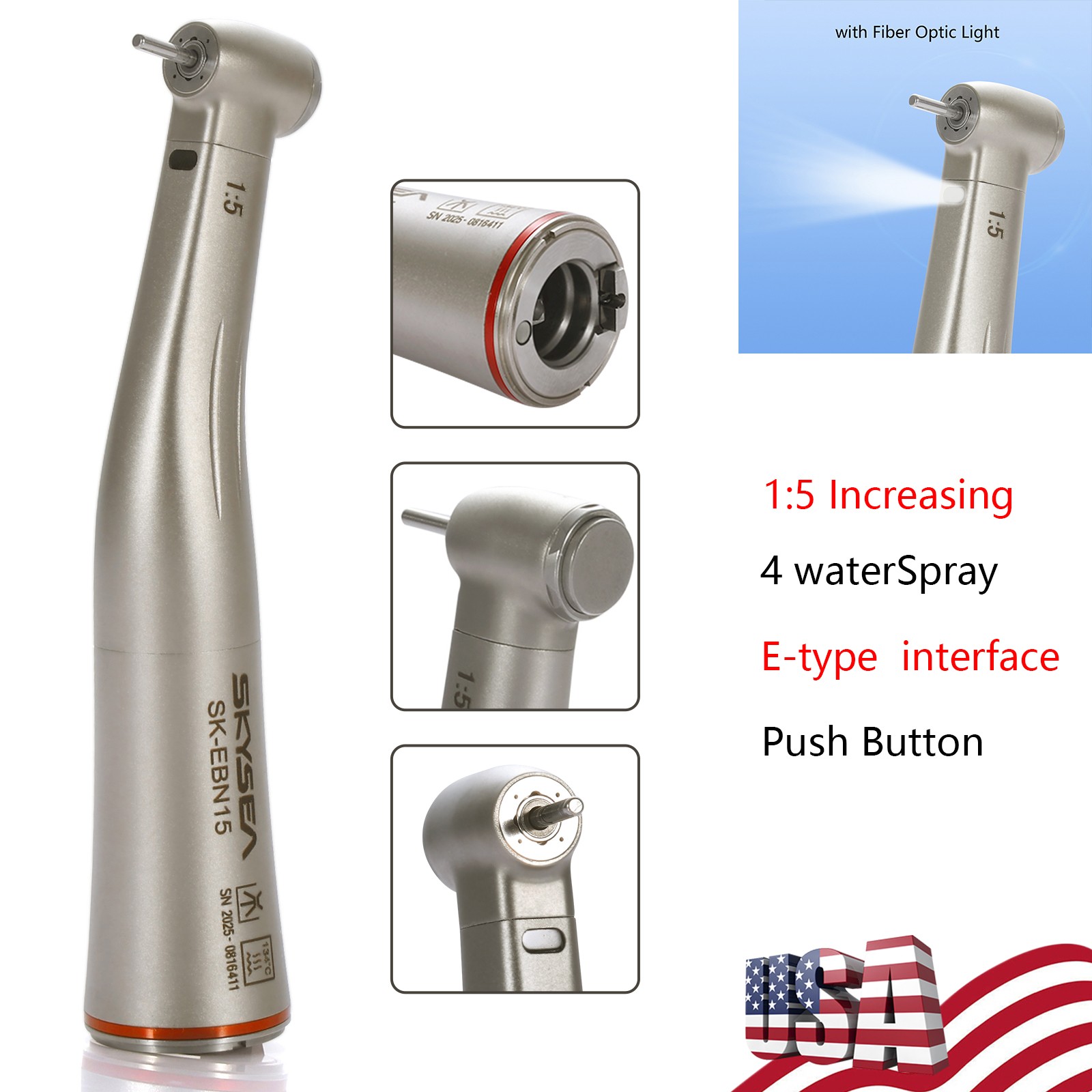 NSK Style Dental 1:5 Optic LED Contra Angle Increasing Handpiece Fit FG Bur SK