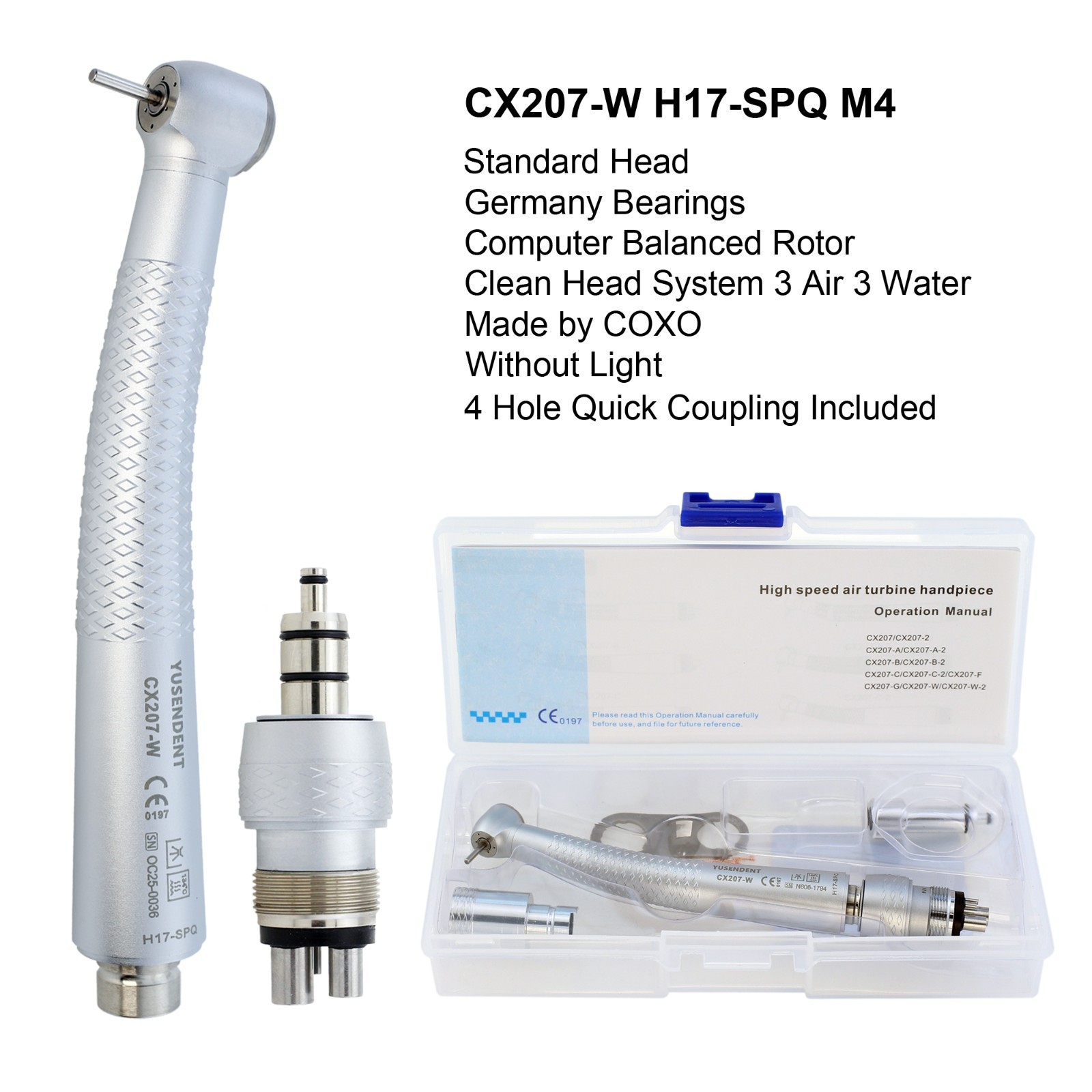 COXO Dental High Speed Handpiece 4 Hole 3 Water Spray Quick Coupling CX207-W H17