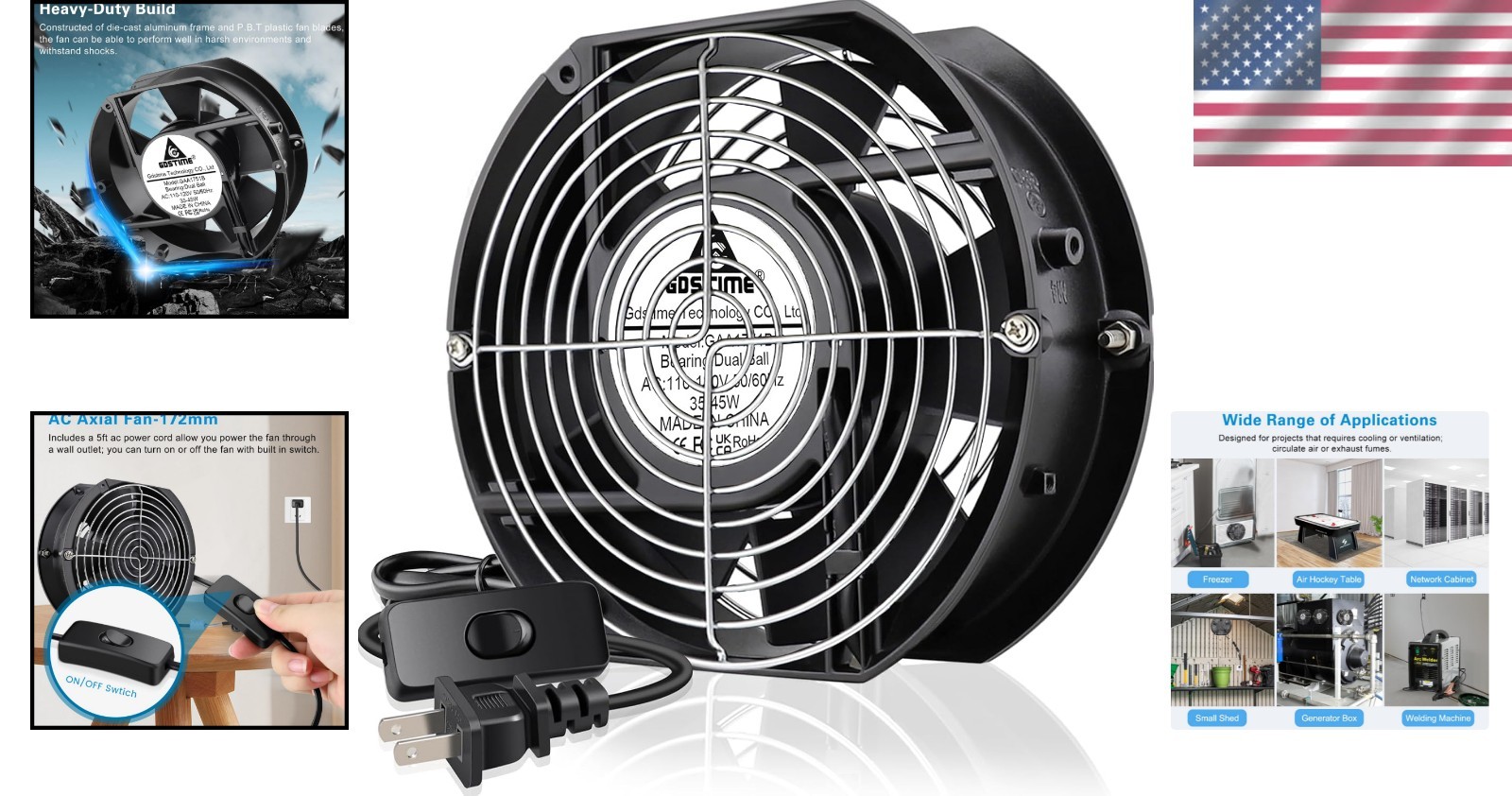 Quiet Operation 172mm Cooling Fan – 58 dB for Industrial & DIY Applications