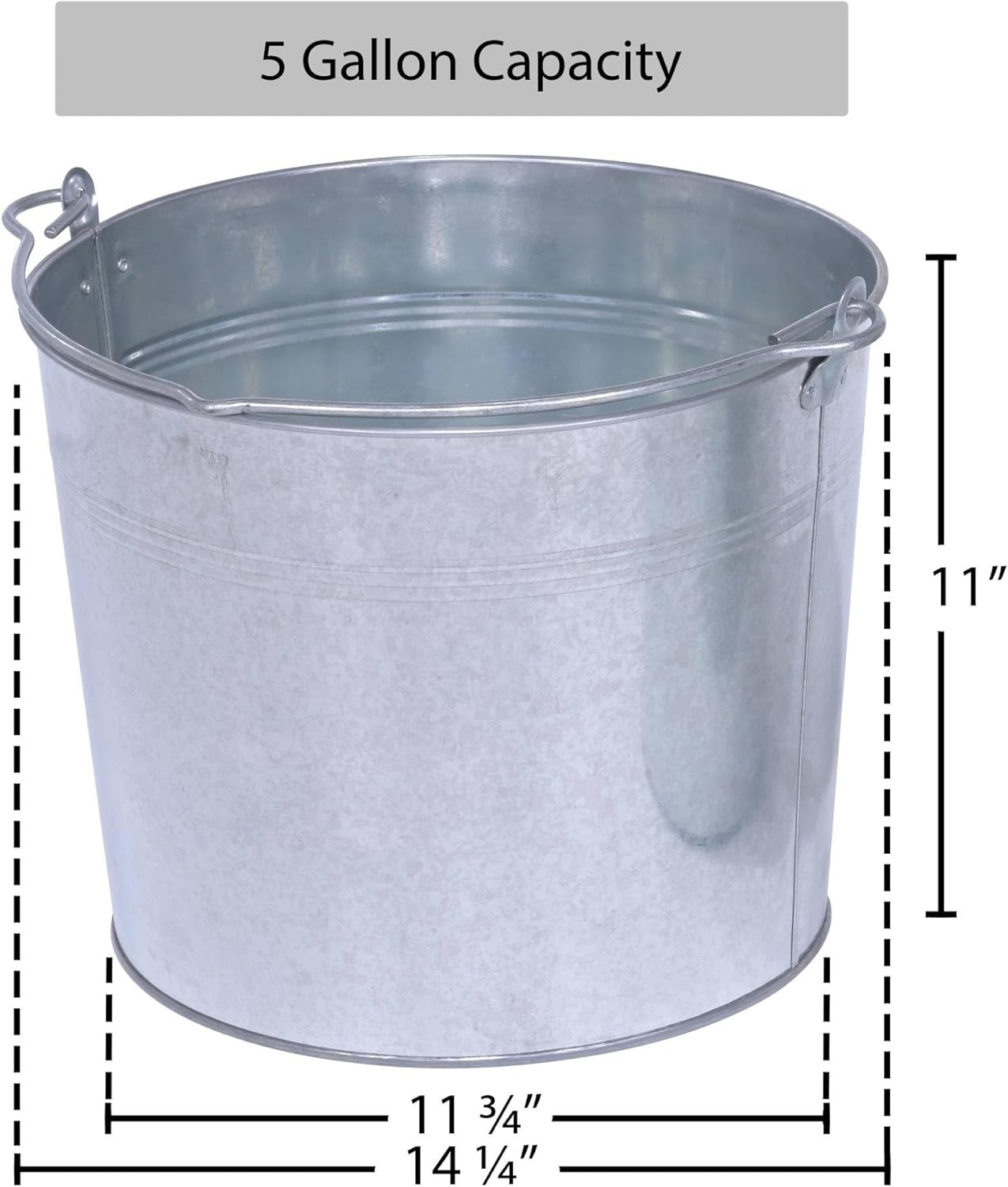 BKT-GAL-500 Galvanized Steel Bucket, 10-3/4″ Depth, 5 Gallon, 44 Pound Capacity