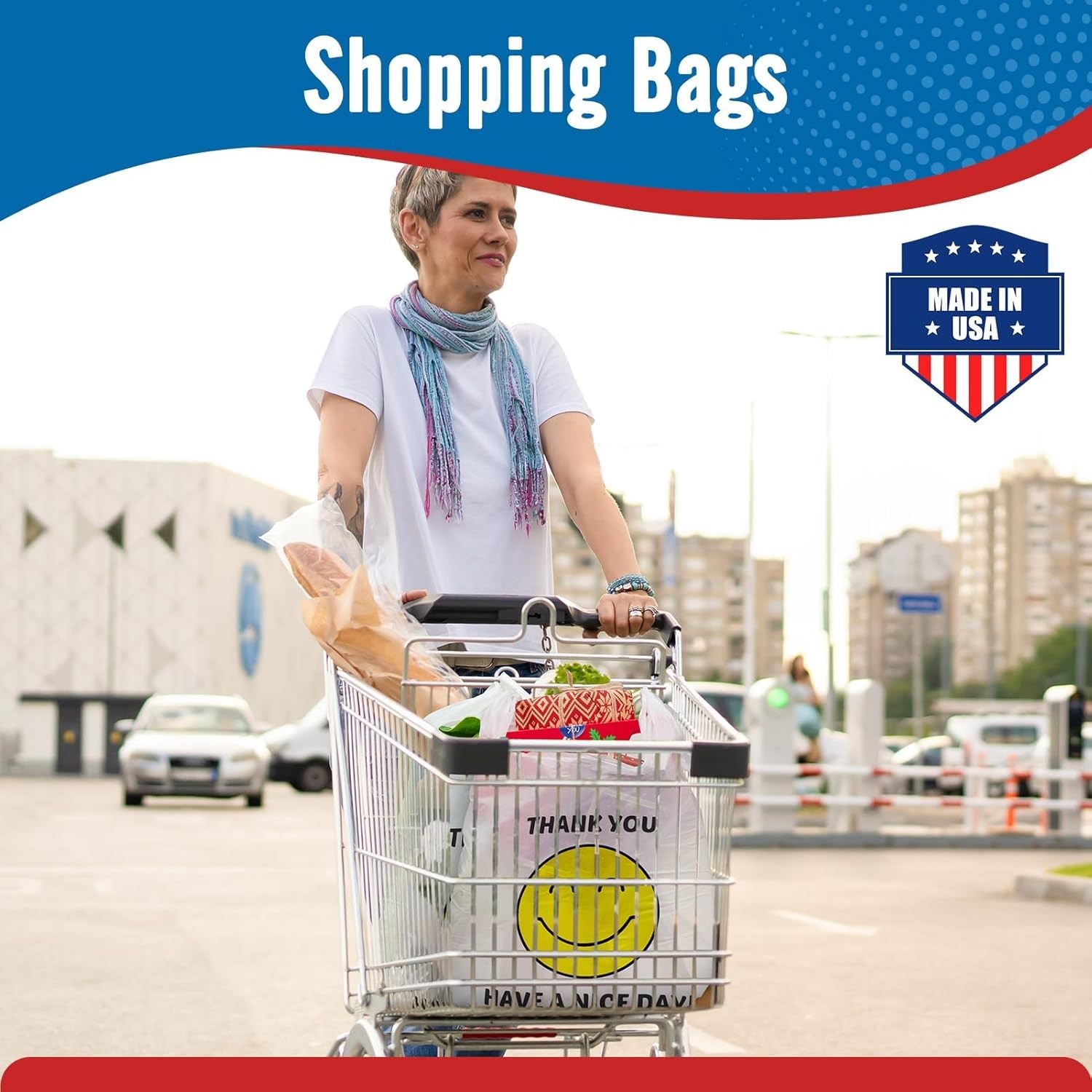 1000 Thank you T-Shirt Bags 1/6 12″ x 6.5″ x 21″, Plastic Grocery Shopping Bags
