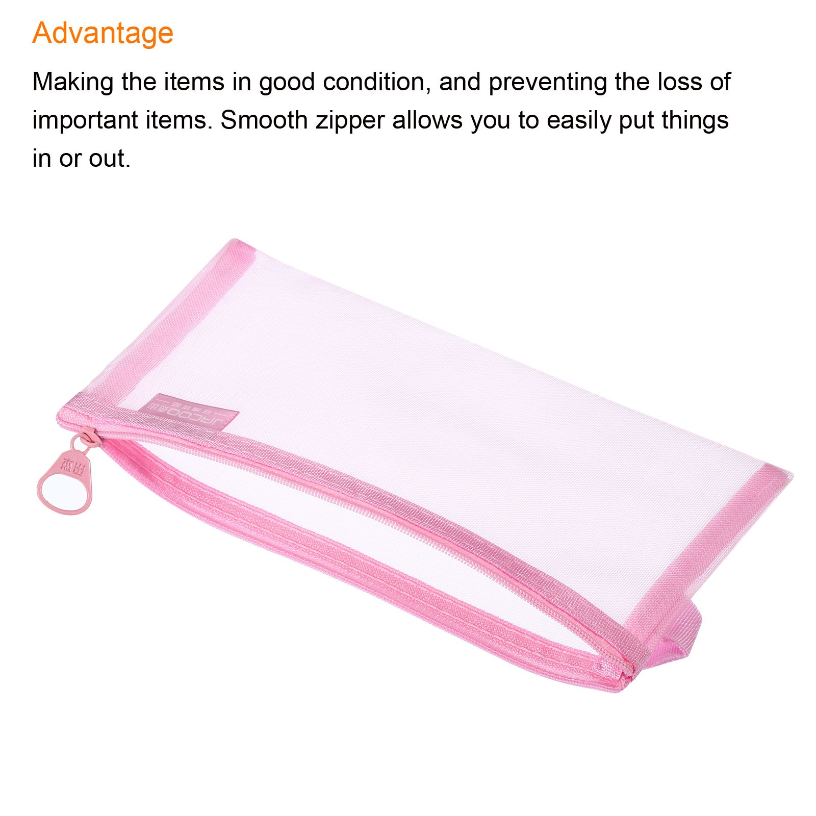 3pcs Mesh Cosmetic Bags, A6 case Nylon Makeup Zipper Mesh Bag, Pink